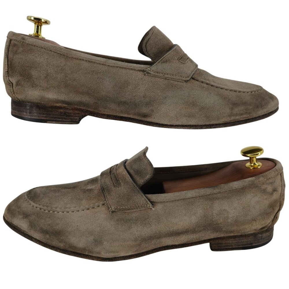 Andrea Ventura Firenze Mens 8.5D Tan Soft Suede Dress Shoes Penny Loafers Italy - Picture 5 of 11